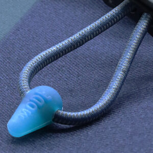 Blue garment bead detail for branded drawcord applications
