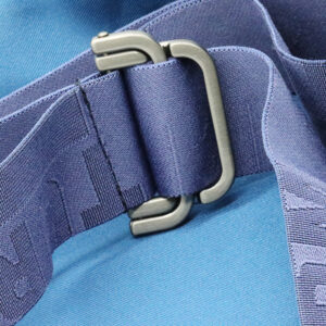 Metal buckle detail used on adjustable fabric straps
